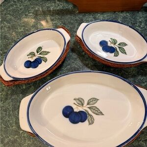 Blue Plum Ceramic Oval Baker - Set of 3